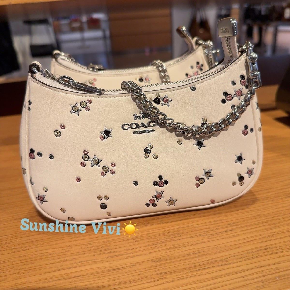 CHA~NEL アイボリー ミニバッグ~~! NWT Coach Teri Mini Crossbody Bag With Star Print CCE46 Silver