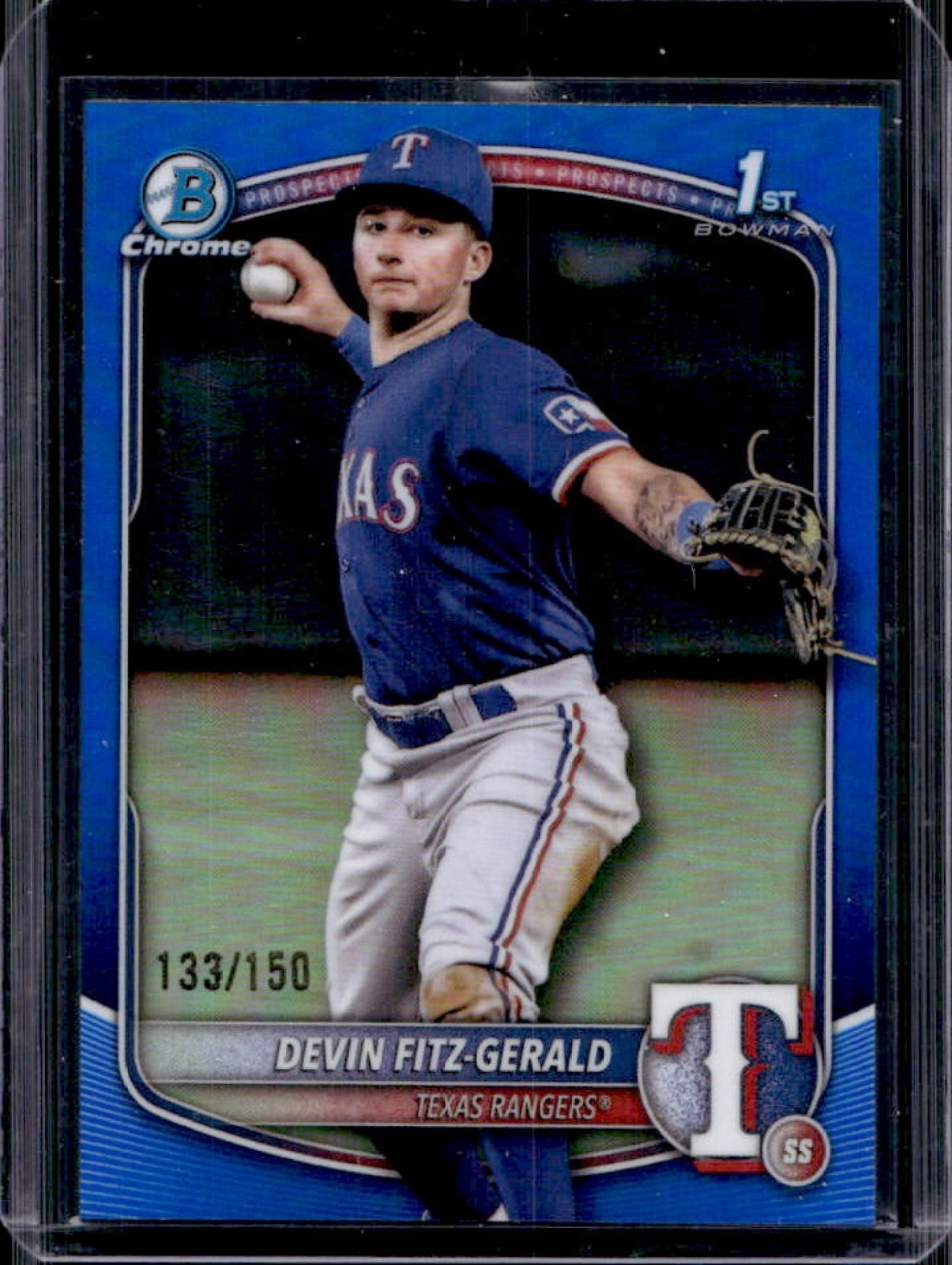 2025 Bowman Chrome Devin Fitz-Gerald Blue Refractor 1st Prospect #/150 Rangers
