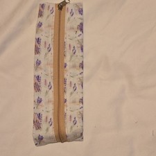 White Purple Beige Floral Print Fabric Zipper...