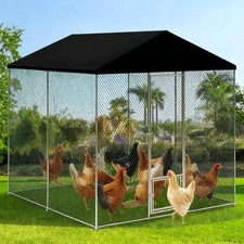 XL Walk-in Chicken Coop Run Cage Hen Feeding Fence with Roof Bird Aviary Outdoor