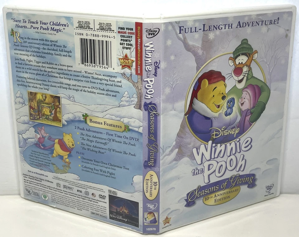 Winnie The Pooh Seasons Of Giving (DVD, 1999 Disney, 10th Anniversary Christmas) - Image 3 of 4