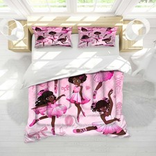 African American Ballerina Comforter Set Black Girls Twin Bedding Set Pink So...