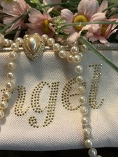 VTG VICTORIA S SEC. Intro: 1998 ANGEL/gold sequins/cream canvas cosmetic pouch.