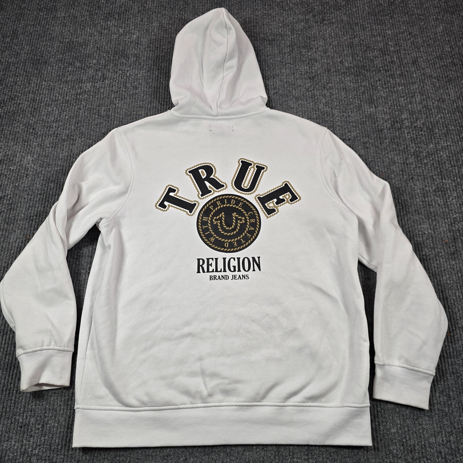 True Religion Hoodie Mens XL White Full Zip Rope Logo Graphic Sweatshirt