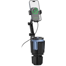 Car Cup Holder Mount with 15W Fast Wireless Charger - Black
