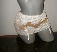 NWT Victoria Secret L Beige Ivory Lace Thong String Garter Belt Skirt
