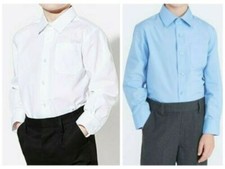 4x Boys Shirts Uniform School Mens Shirt Full Sleeve Blue