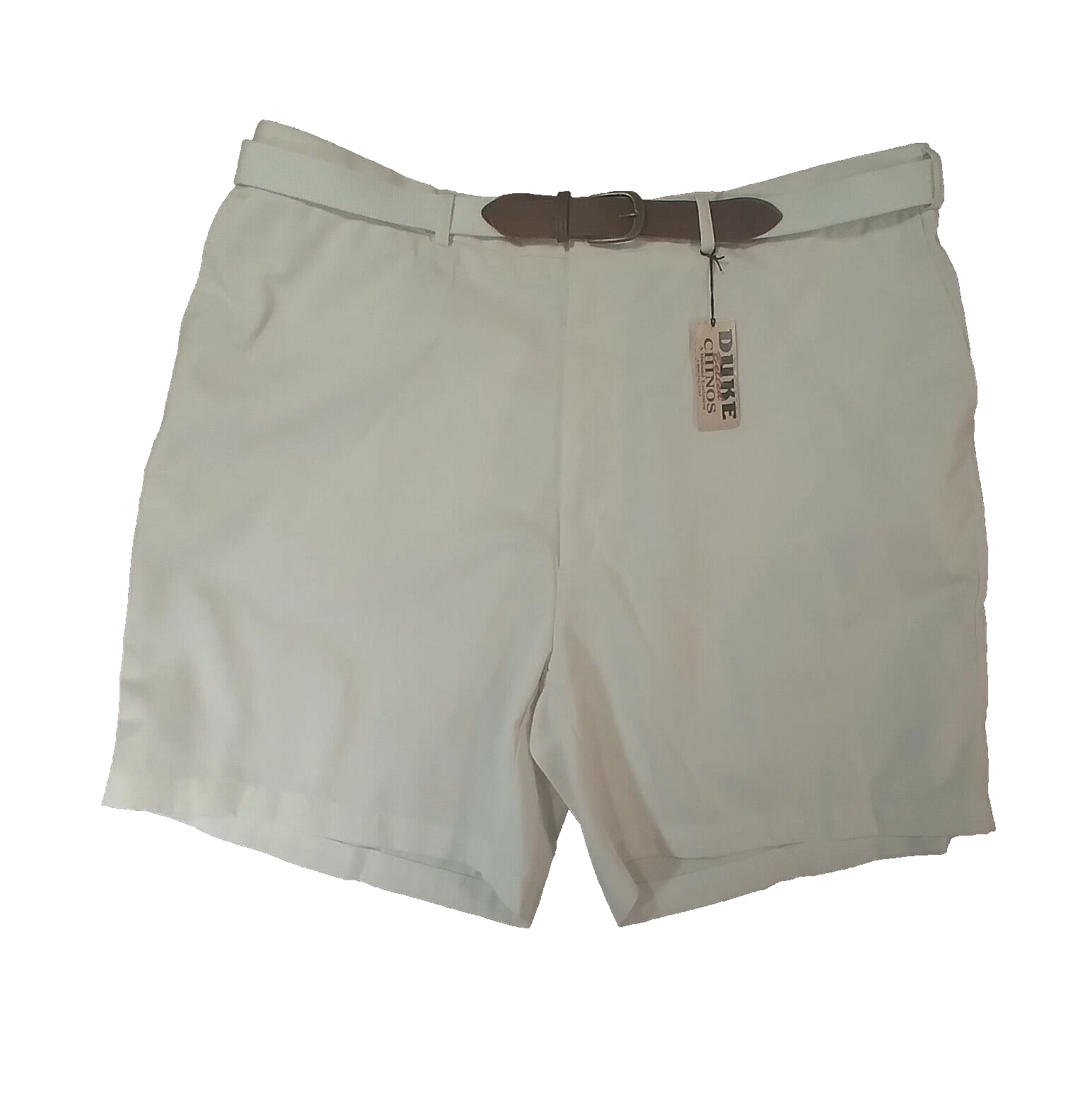Duke Mens Chino Shorts 42x7 White Lightweight Cotton Blend Belted New