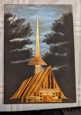 Holzbild handbemalt Kirche im Wald religi&ouml;se Volkskunst