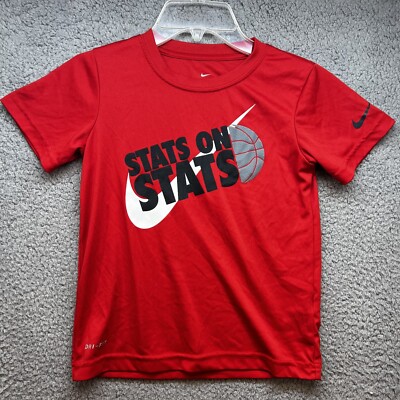 Nike Shirt Kids Size 7 Red Stats on Stats Basketball Dri Fit Basketball Shirt