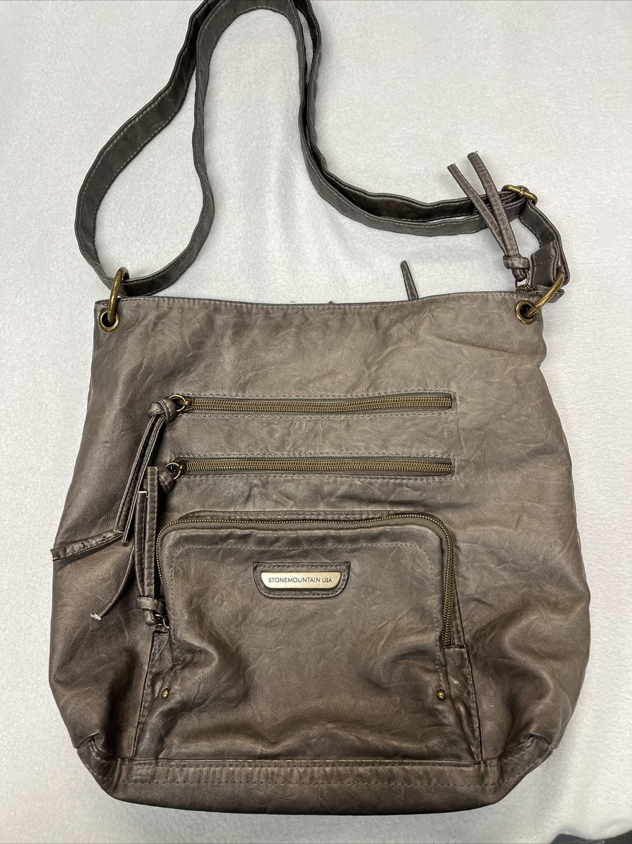 Stone Mountain taupe Faux leather Crossbody bag slice purse 12” x