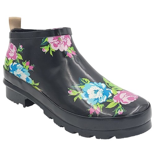 Journee Collection Women Rainer Rain Booties Size US 8.5 Black Blue Pink Floral
