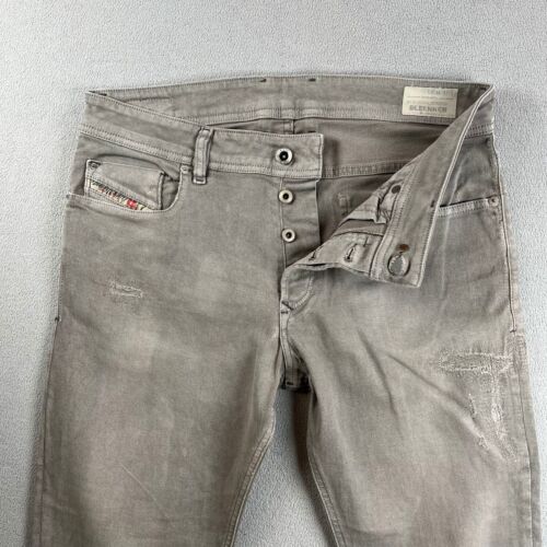 DIESEL Sleenker Jean Mens Grey 31x36 Skinny 1979 5 Pocket Stretch Denim Repaired
