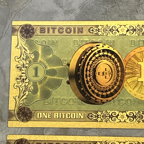 2 PACK 💥100 & 1 Bitcoin BTC Bank Note Crypto Banknote 24K Gold Foil - Picture 4 of 13