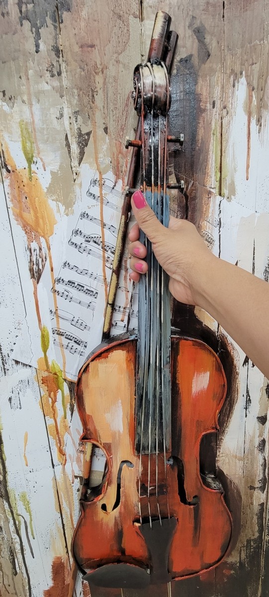 3Dアート絵画　バイオリン Violin Viola 3D Metal Cutout on Wood Canvas Painting Wall Art