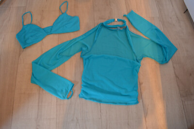 Oh Polly Mesh Overlay Bra Top/Shirt 38 Türkis