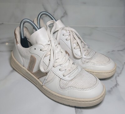 Veja V10 T1 Sneakers Trainers White Gold Leather Lace Up UK Size UK