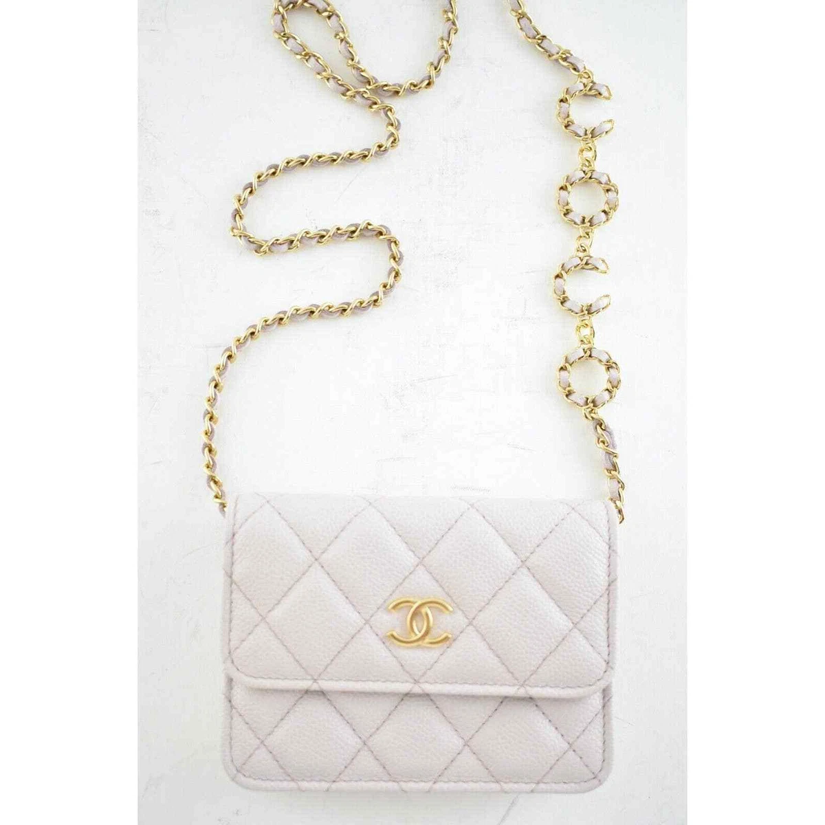 White Lambskin Quilted Pick Me Up Wallet on Chain with Chain Top Handle  Gold Hardware, 2022