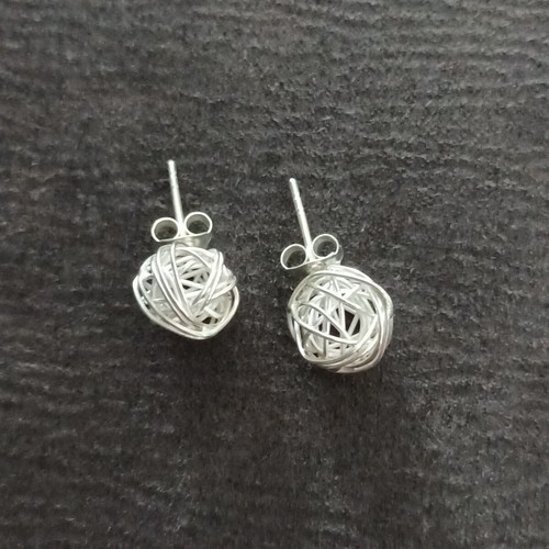 ARTISAN SILVER EARRINGS CRAFT VINTAGE DANGLES 6g STUD WELLE BALL #A304 - Picture 3 of 5