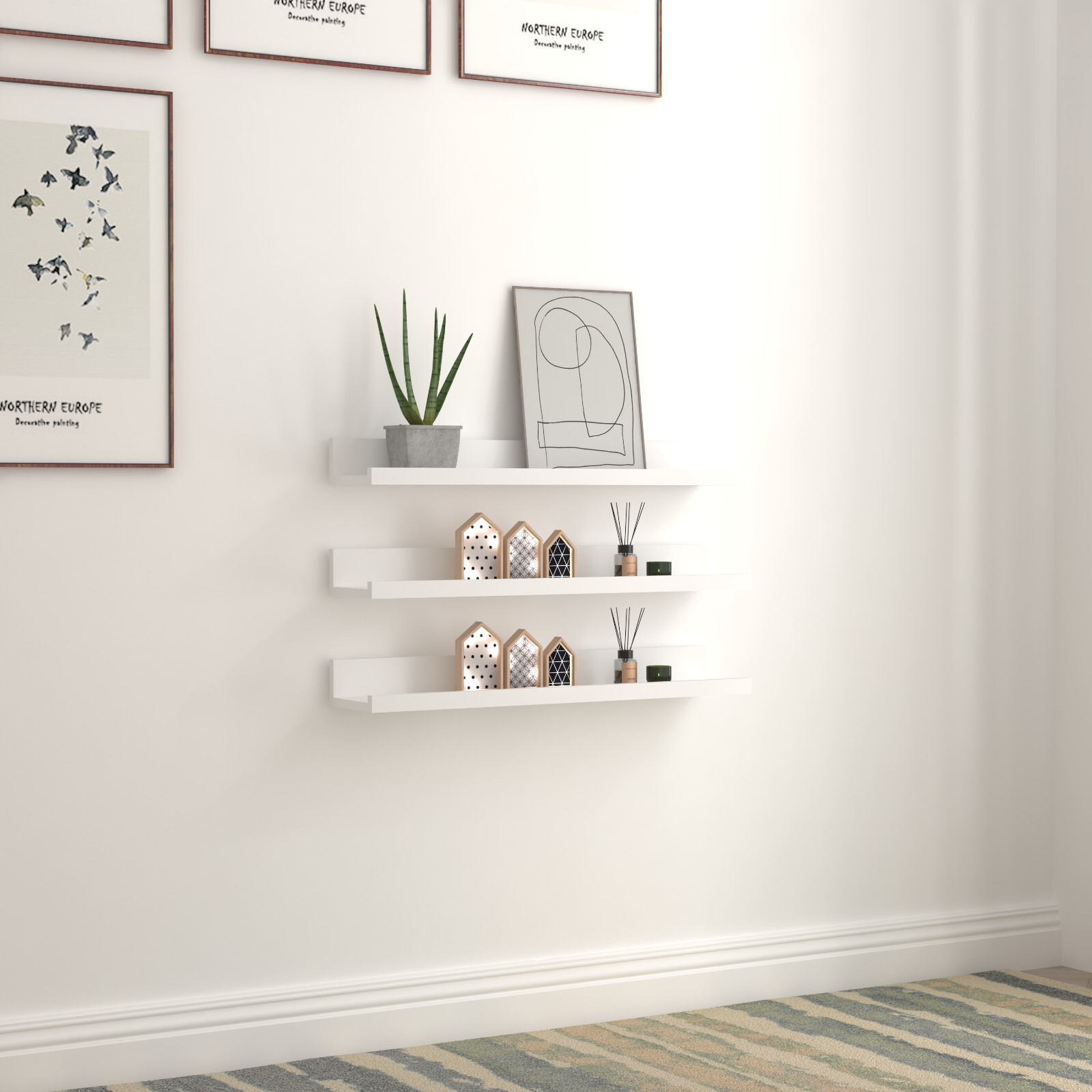 Wood Floating Shelves Set of 3 Wall Mounted