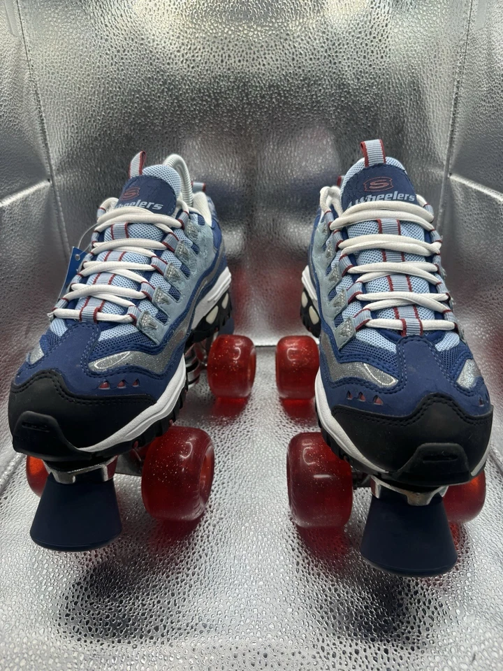 Zapato Deportivo Skechers 4 Ruedas Patines Talla 8 Azul Marino Denim Rosa Brillo Foto 4 de 4