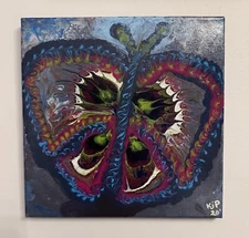 Original Abstract Art Acrylic Fluid Pour Butterfly Painting On Canvas Wall Decor