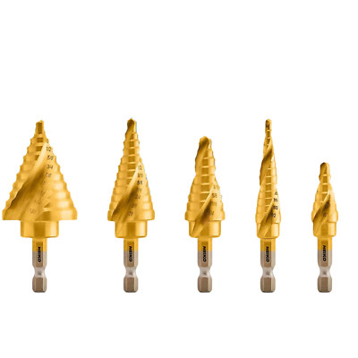Quick Change Spiral Grooved Step Drill Bit Set, 5 Piece SAE 10173A