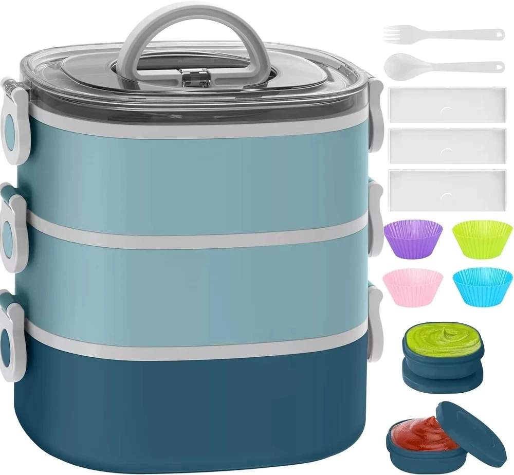Bento Lunch Box, Stackable 3 Layers Bento Box Adult Lunch Box, 94OZ Large Cap...