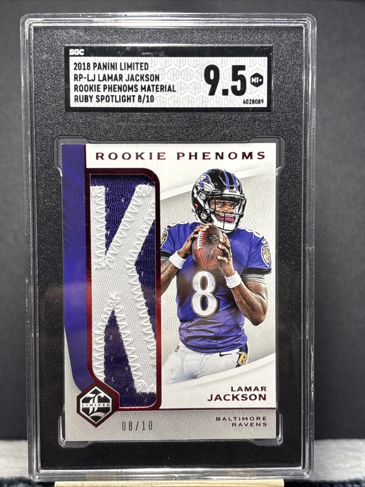 Lamar Jackson Panini Limited Rookie Phenoms Jumbo Relics #RPLJ Ruby Spotlight