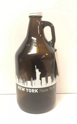 New York Growler 64 Oz Amber Glass Beer Water Keg Bottle NY Skyline Gift Tag NEW