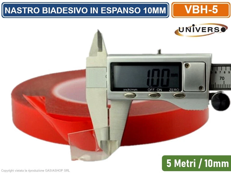 NASTRO BIADESIVO TRASPARENTE IN ESPANSO VBH 5 MT 10MM SPESSORE 1MM EXTRA FORTE - Immagine 3 di 3
