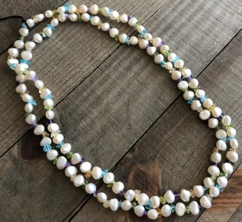 NWT HONORA Pearl & Gemstone 34" Necklace Blue Topaz Amethyst Peridot Citrine - Picture 2 of 3