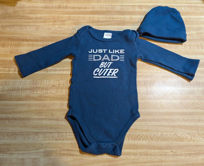 The Peanut Shell Baby Boy 0-3 Months Cotton Blue Just Like Dad Bodysuit & Cap