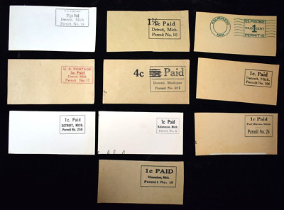 Michigan Postmarks Lot of 10 Stamp Permit Paid Mailing Cancel Michigan Postmark 1920-30's ...
