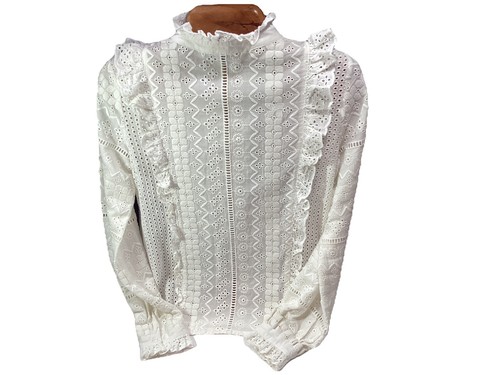 Blusa Top Zara Ojales Blanca Para Mujer Talla Pequeña Denim Colección Schliffi Rara - Imagen 8 de 9