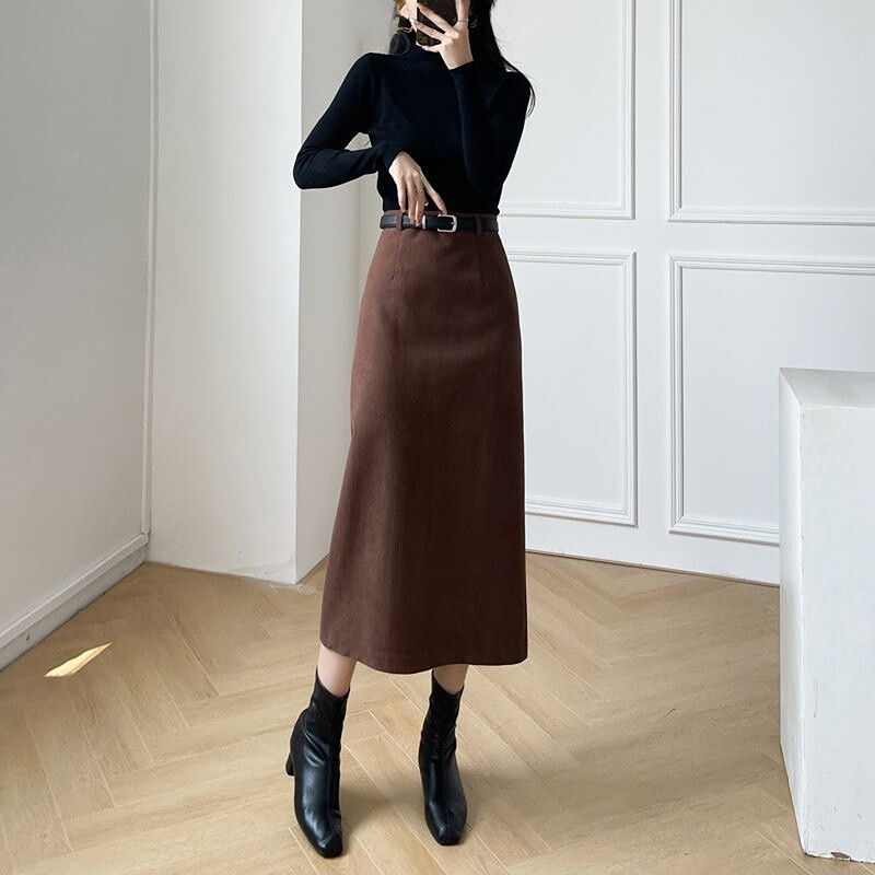 Elegant College Solid Slit Regular High Waist Solid Color Bottoms Elegant College Solid Slit Regular High Waist Solid Color Bottoms