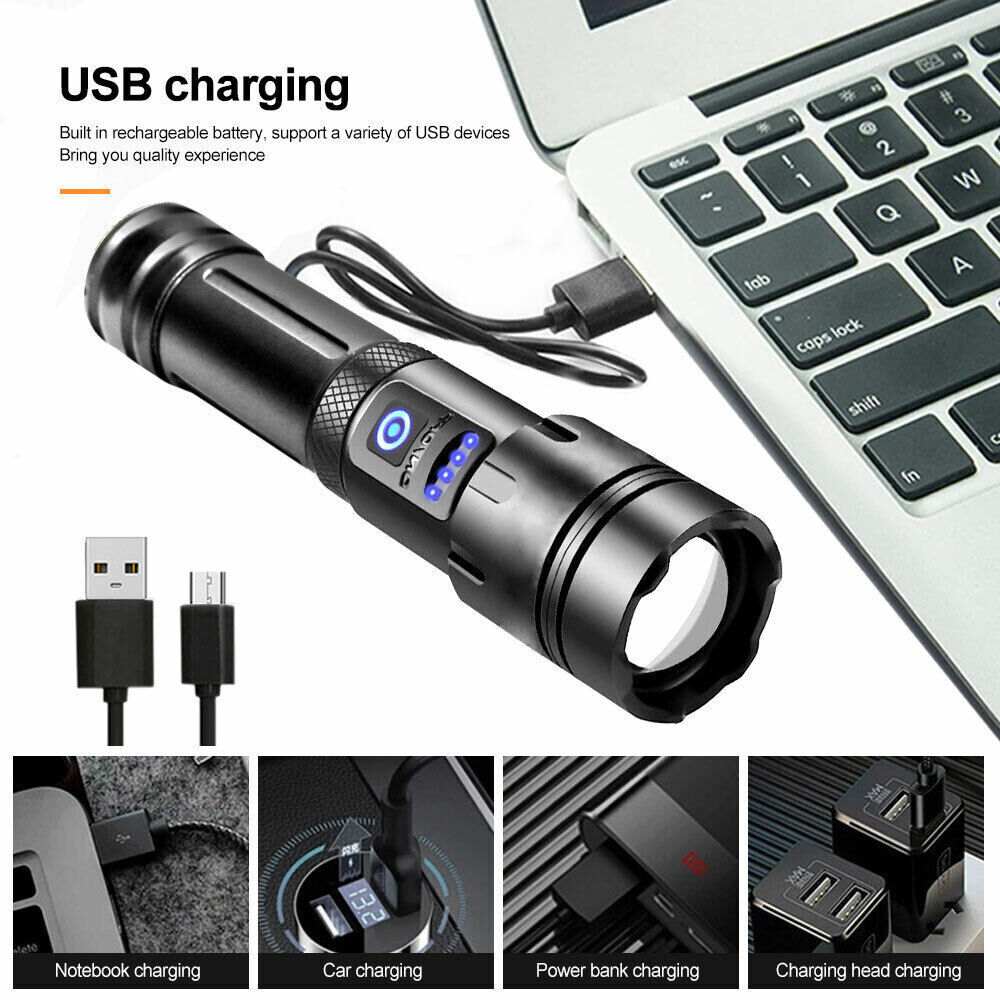 Torcia LED 99000 lumen ricarica USB torcia zoom super luminosa luce di...