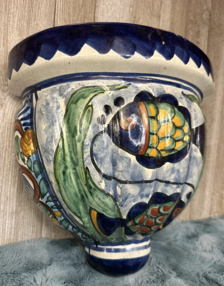 TALAVERA argila mexicana pendurada na parede bolso peixe natação colorido vibrante em excelente estado usado - Imagem 2 de 4