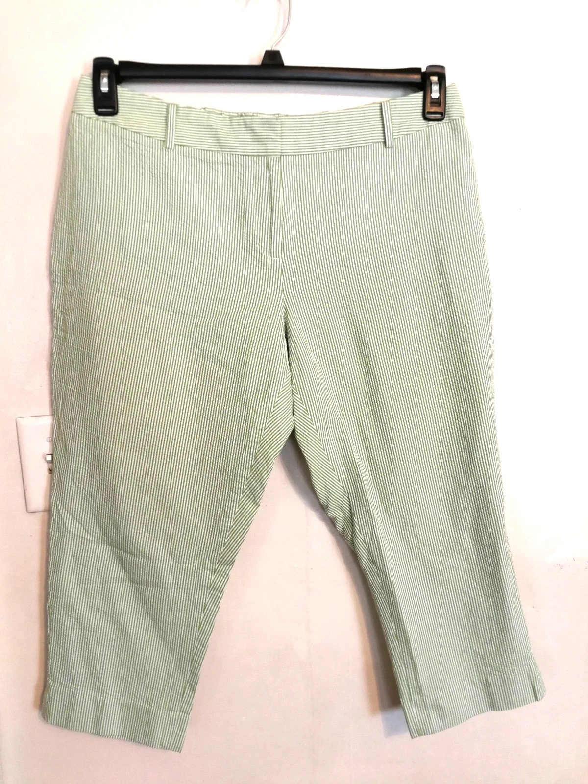 Talbots Womens Capri Pants 16WP Petite Green Signature Stretch Striped Pockets