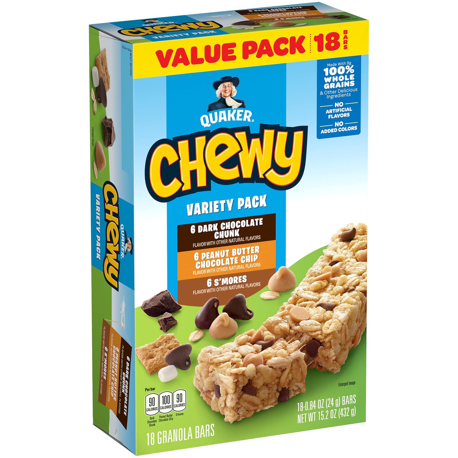 Quaker Chewy Granola Bars, Variety Pack, 18 Count (Pack of 1), Brown, Orange 