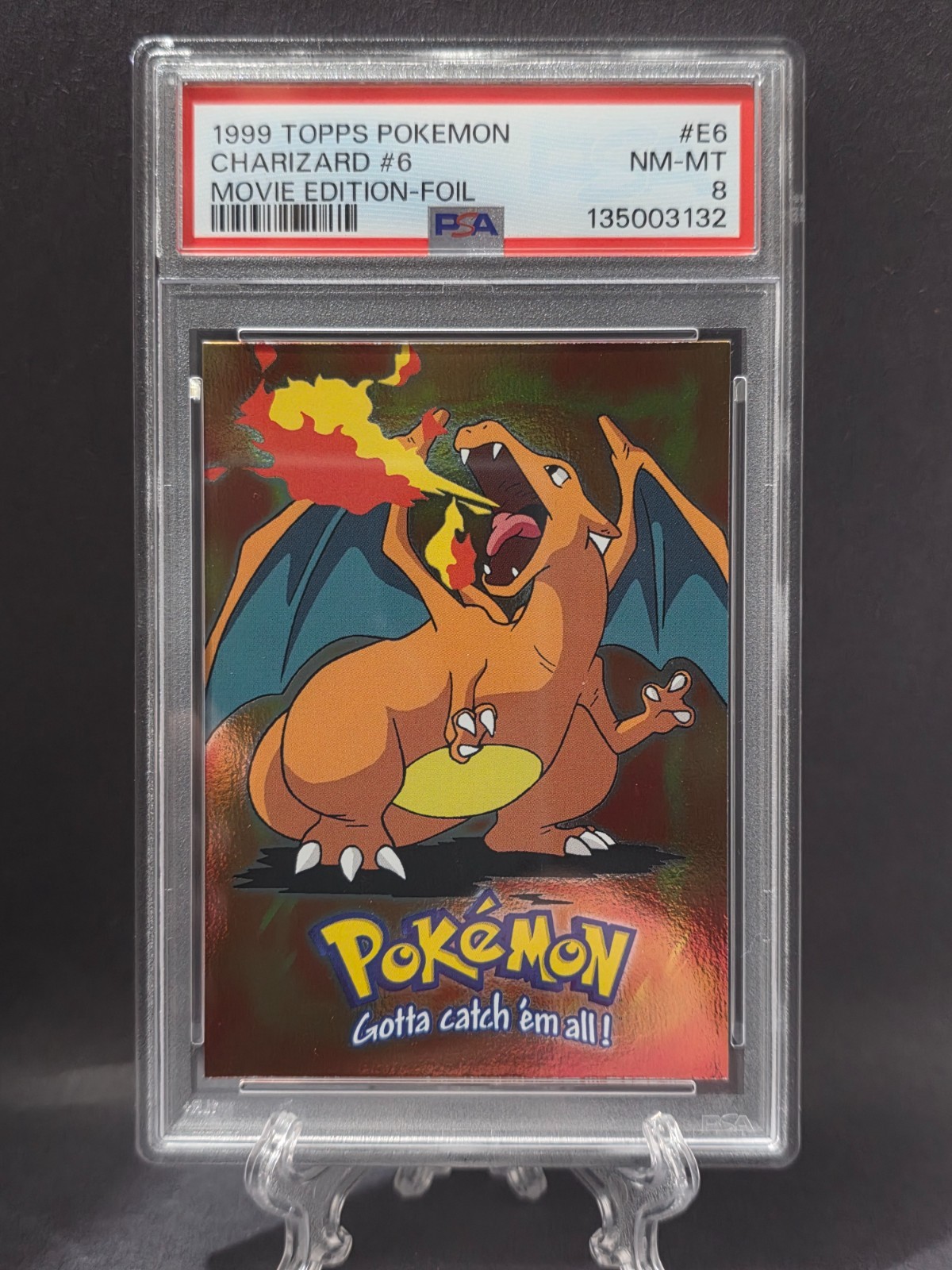 1999 Topps Pokémon Blue Label Charizard Movie Edition Foil E6 PSA 8