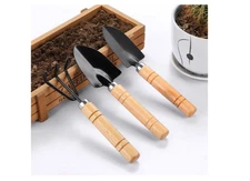 3 PCS Mini Gardening Tool Set Shovel Spade Rake Wooden Handles