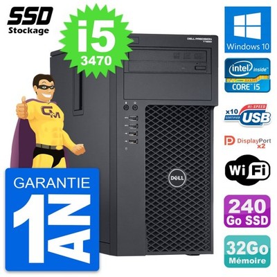 PC Tour Dell Precision T1650 MT Intel I5-3470 RAM 32Go SSD 240Go Windows 10 Wifi