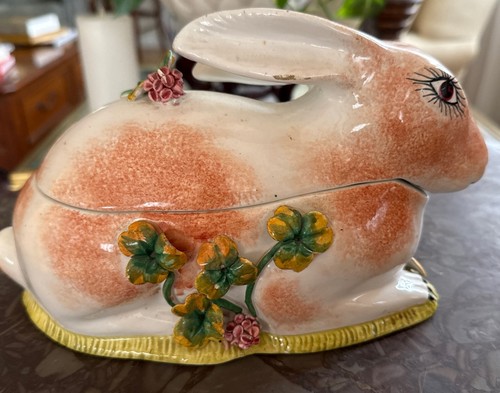 Mid 20th Century Bonwit Teller Italian Majolica Floral Rabbit Italy ...