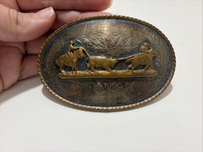 Irvine & Jachens Comstock Silver Team Roping Steer Rodeo Belt Buckle 4 x2.5 