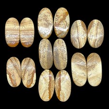 7 Pairs Natural Picture Jasper 28-32mm Loose Oval Cabochon Gemstones Lot
