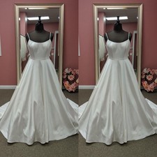 Spaghetti Strapes Wedding Dresses Satin White Ivory Sweep Train Bridal Gowns