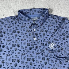 Straight Down Polo Shirt Mens M Hawaiian All Over Print Golf Club Performance