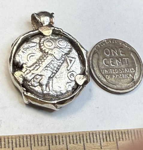 NGC CERTIFIED Ancient Greek Attica Athens Silver Tetradrachm Owl Coin in Bezel