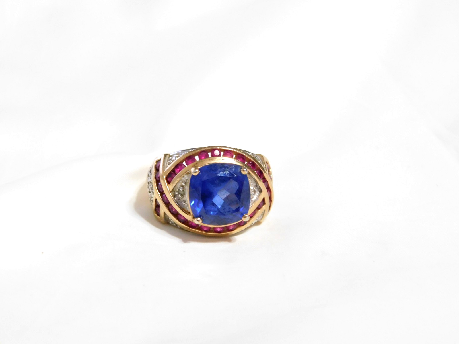 Simulated Sapphire and Ruby Statement Ring Sterli… - image 1